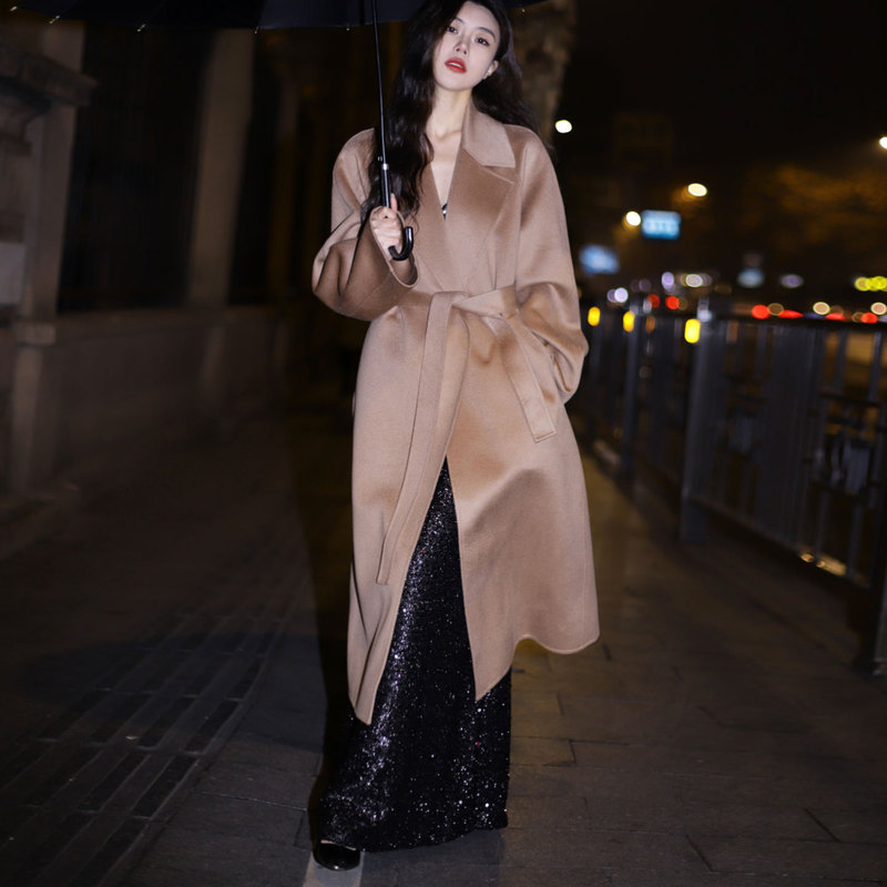 Yang Mi Style Lapel Cashmere Coat for Women 2026 New Camel Color High-End Tie Lazy Style Woolen Coat Yang Mi Style Lapel Cashmere Coat for Women 2026 New Camel Color High-End Tie Lazy Style Woolen Coat