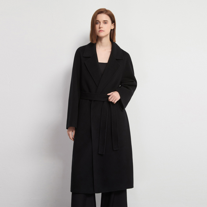 2026 Autumn and Winter New Style Bathrobe-Style Double-Sided Cashmere Coat for Women, Loose-Fitting, Belted, Mid-Length, Minimalist Woolen Coat