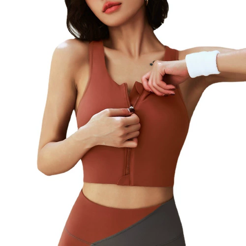 Высокопрочная противоударная спортивный бюстгальтер, длинная цепочка с молнией, майка топ, одежда для йоги, для бега