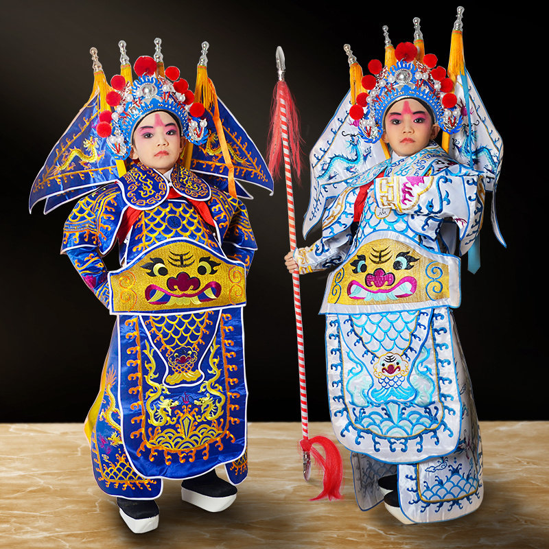 Play in Children's Drama Peking Opera Stage Costume Children Rely on Performance Costume Yu Drama New Pindu Futan Warrior man leans on