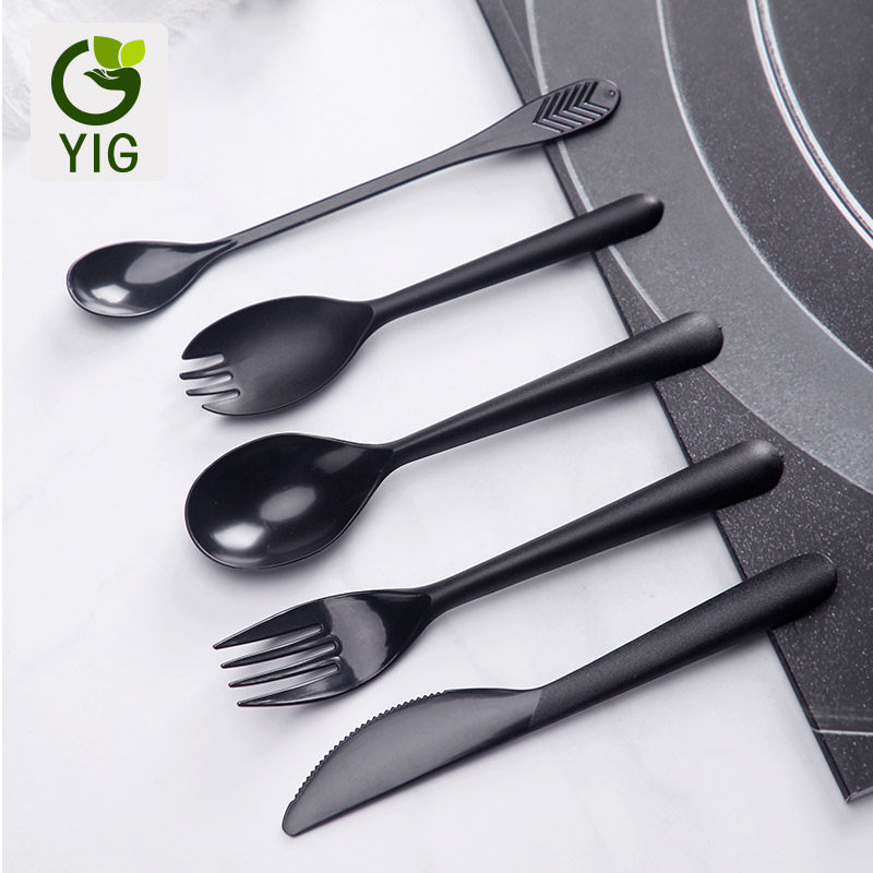 Yiguang Food Grade Disposable PS Plastic Long Handle European Steak Knife Fork Spoon Soup Western Tableware Home Takeaway