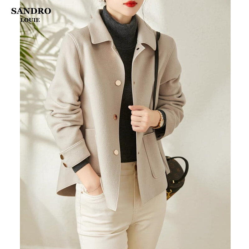 Clear cabin light and luxurious double face wool Jacket Woman Short style 2021 Autumn winter temperament slim 100 lap minimalist jacket