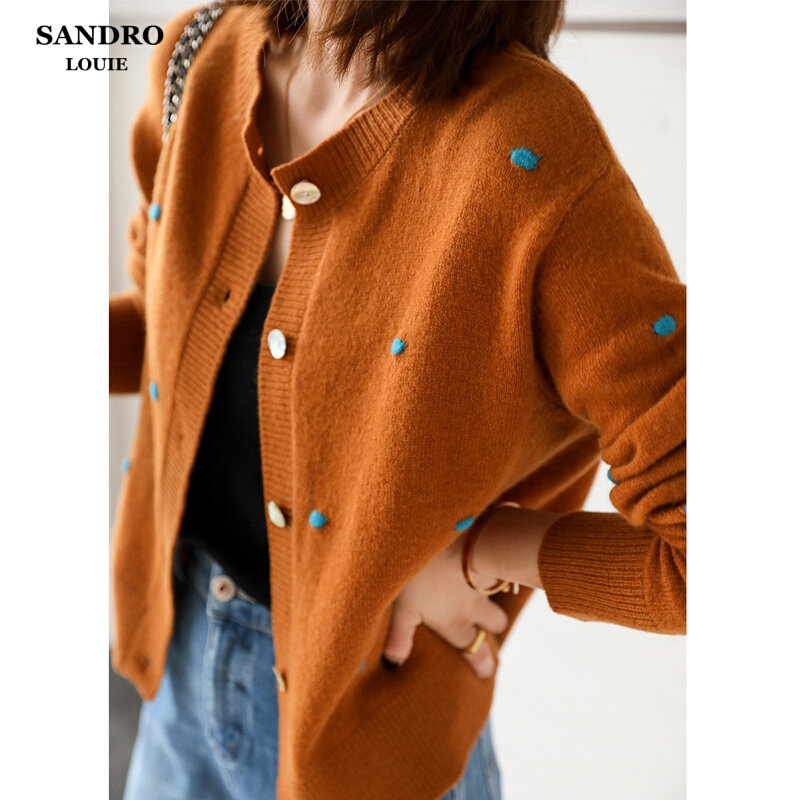 Day Ensemble Light Extravaganza Early Autumn New Monds 100 Hitch Round Collar Design Sensation Collision Color Embroidered Sheep Sweatshirt Knitted Cardigan Jacket Woman