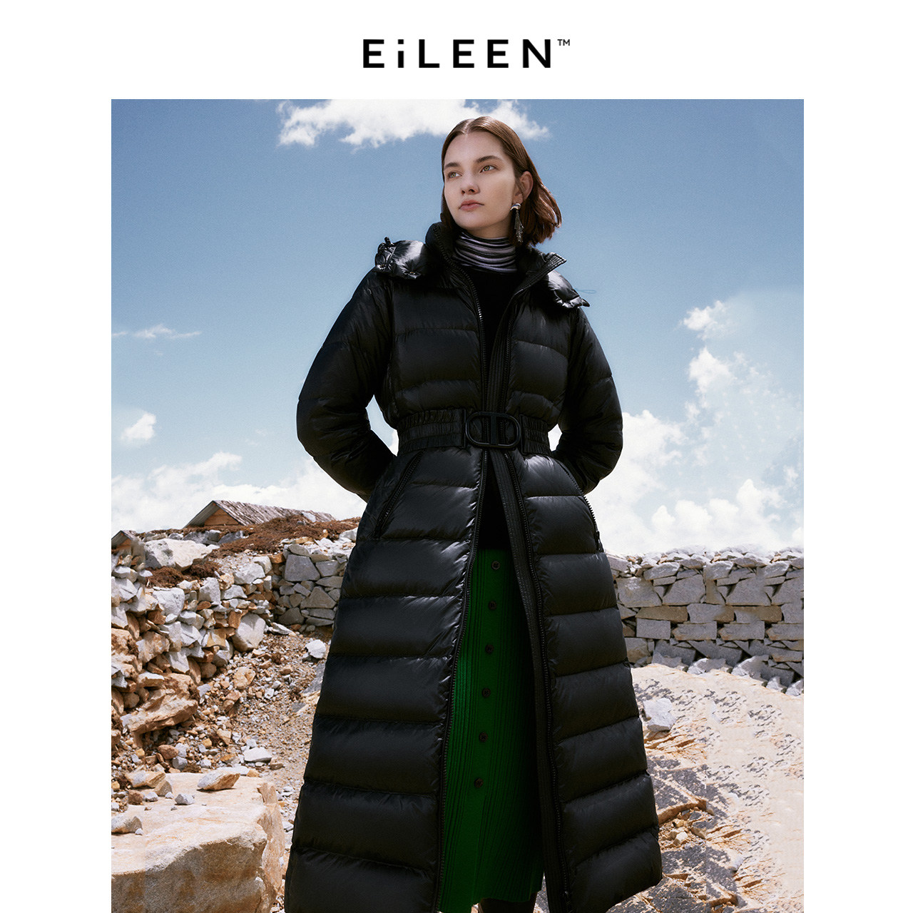 (Italian Design) Longs White Goose Down Temperament Black Thickened Duvet Jacket Jacket 2023 Winter New-Taobao