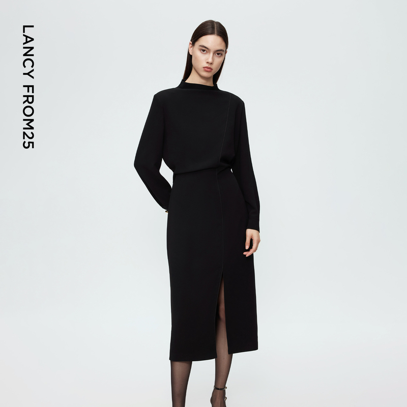 Langzi 25 High-Neck Waist-Cinching Light Formal Dress, Fashionable Hepburn Style, Elegant Commuter Style Long Dress, New Winter Model for Women Langzi 25 High-Neck Waist-Cinching Light Formal Dress, Fashionable Hepburn Style, Elegant Commuter Style Long Dress, New Winter Model for Women