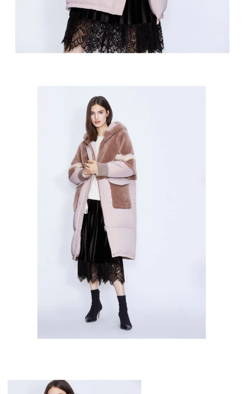 Longzi lông phụ nữ mùa thu và mùa đông mới thiết kế tương phản len khâu xuống áo khoác áo khoác - Faux Fur