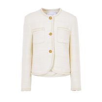 Langzi French temperament retro small fragrance white slim top 2024 spring new high-end short jacket