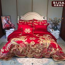 Chinese red dragon crested pure cotton embroidery 100 full cotton four sets Quilt Cover Wedding Linen Bed Cover Bed bedding