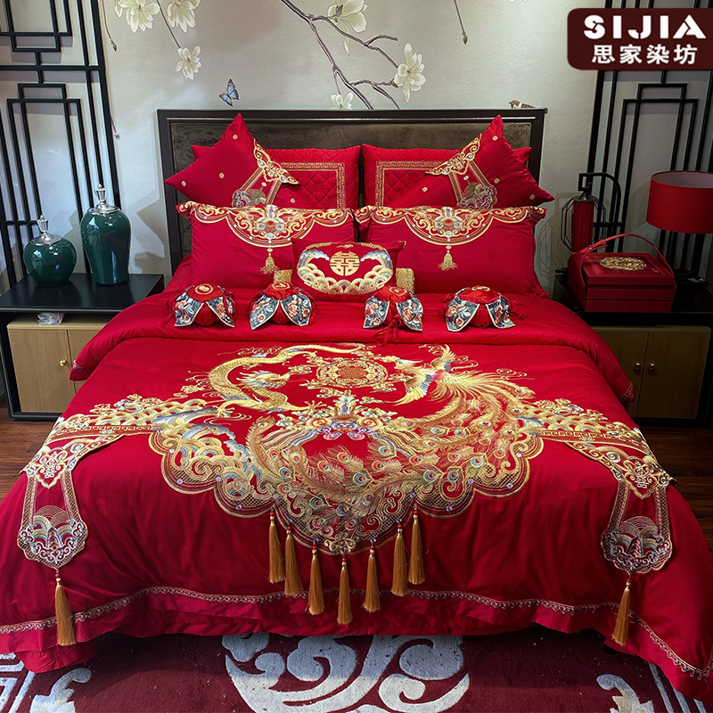 Wedding Bed Accessories Four Pieces Of Wedding Celebration Quilt Cover Large Red Six Pieces Of Pure Cotton Upscale Wedding Room Happy By A Dozen Sets