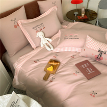 Princess style girl heart wash cotton four-piece super soft cotton quilt cover sheets nude sleeping Korean Korean bedding
