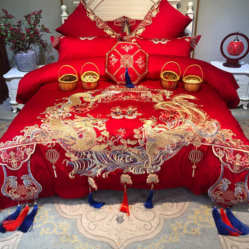 New wedding bedtime group Longfeng was a four-piece wedding room all cotton pure cotton Chinese bedding supplies