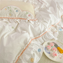 Hipster Princess wind small floral cotton cotton dyed water washing cotton four piece girl heart embroidery bedding