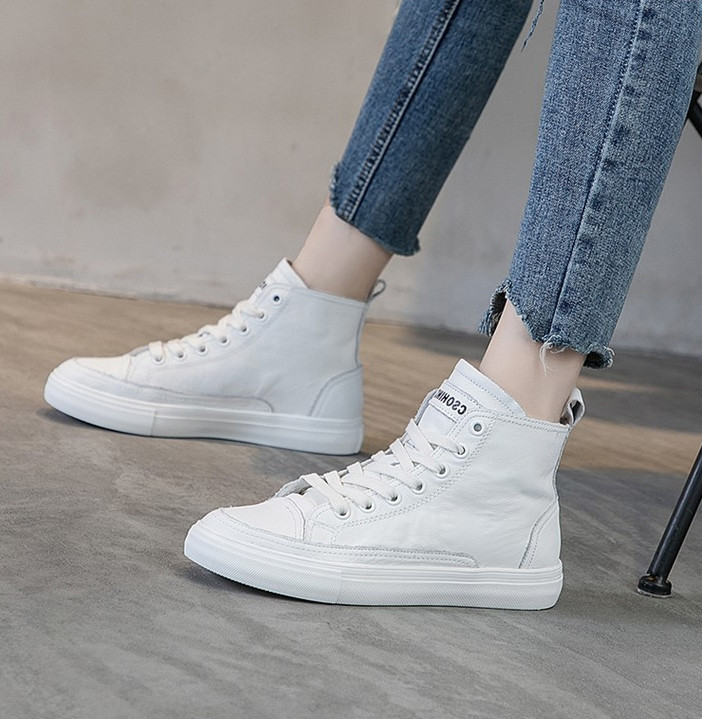 Hong Kong high tube leather white shoes women's 2022 summer new women's shoes all-match skate shoes student skate shoes ins tide