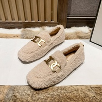 Hong Kong wool shoes women wear a pedal warm plus velvet thick pedal lazy shoes lamb wool thick bottom increase cotton shoes