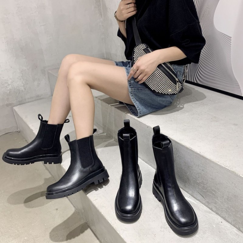 Hong Kong mona same style Martin boots female mid-tube 2020 thick bottom British windmill thin boots short boots chimney boots