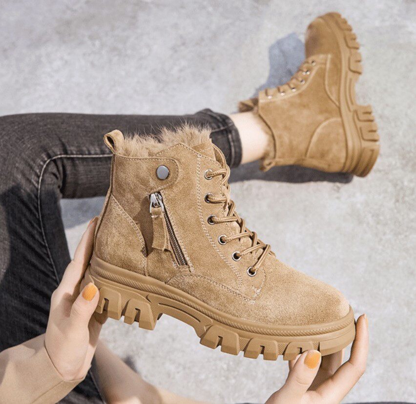 Hong Kong fleece Martin boots women's cotton shoes 2020 winter new warm nubuck leather snow boots all-match thick-soled ankle boots