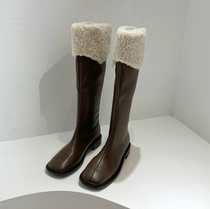 Hong Kong net red boots womens boots super fire cotton shoes womens winter plus velvet outer wear lamb wool boots but knee boots