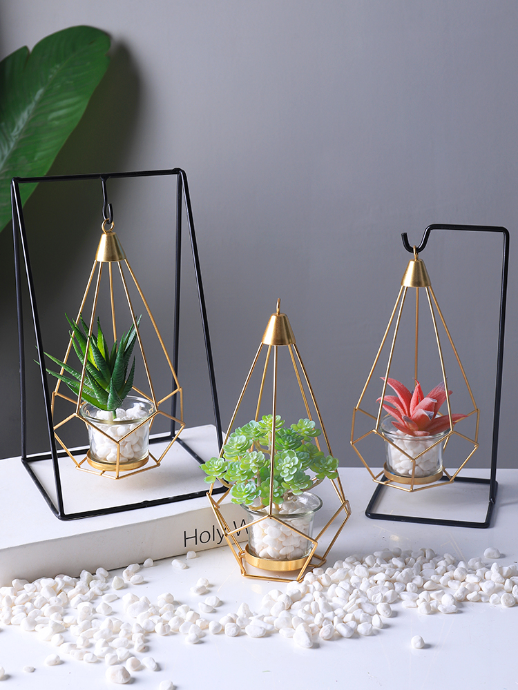 Nordic creative living room desktop succulents ornaments ins wind Wrought iron candlestick room decoration office decoration