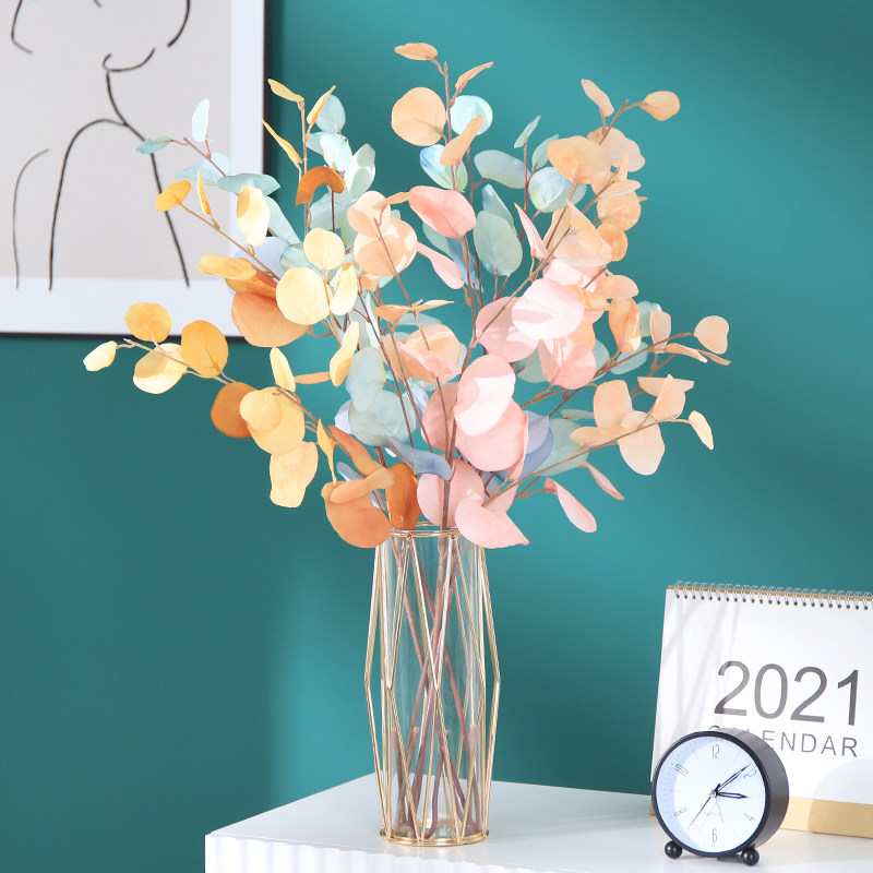 Nordic Simulation Flowers Fake Flowers Dry Bouquet Furnishing Upscale Light Lavish Plant Decoration 2021 New Round Leaf Yugali Leaf