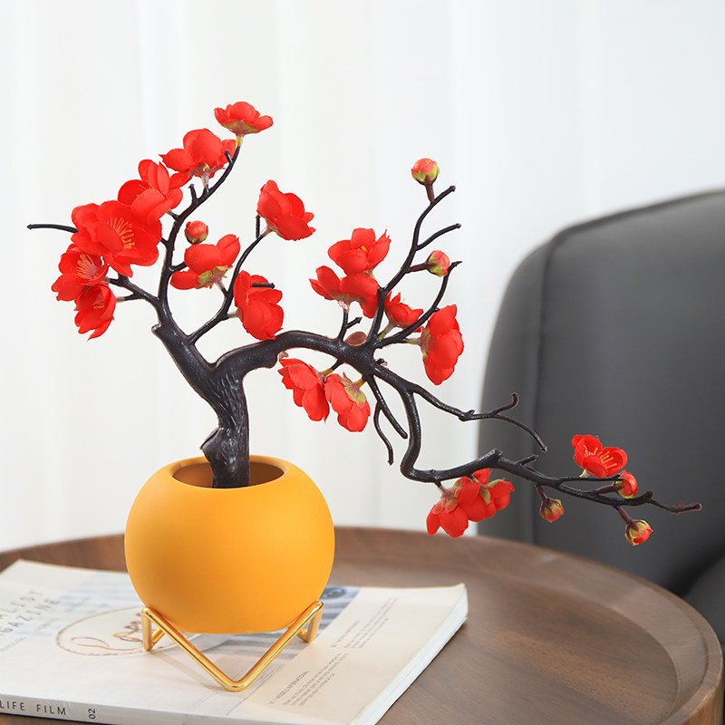 New Chinese emulated Ramei Flower Fake Flowers Furnishing Living-room Table Decoration Clothing Shop Floral Gao Branch Dried Flower Pendulum Piece-Taobao