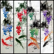 (8 ink Jinxuan) special decoration Chinese painting flowers and birds pure hand-painted four feet off the grape set four screens BB102