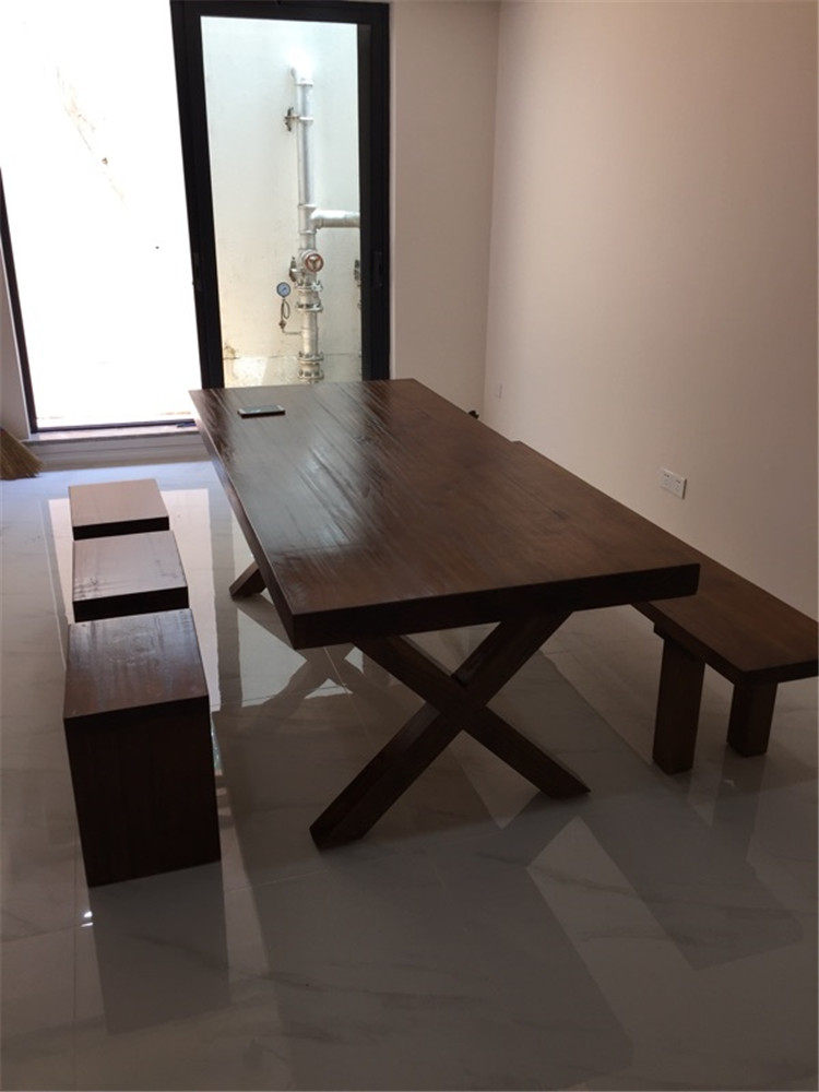 Solid wood dining table and chairs combined American minimalist log dining table rectangular negotiation long table Nordic retro coffee table