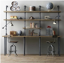 loft bookshelf shelf American wall rack solid wood retro water pipe creative desk American industrial wind shelf