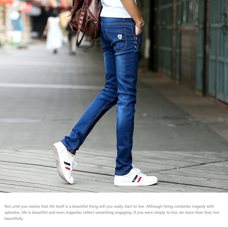 Mùa hè mỏng stretch nam jeans nam casual slim feet quần Hàn Quốc phiên bản của xu hướng của đen thẳng quần dài quần áo thể thao nam