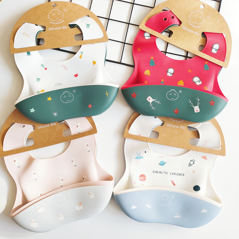 Export Nordic INS food eating bib baby eating bib silicone waterproof eating pocket super soft three-dimensional children's clothing