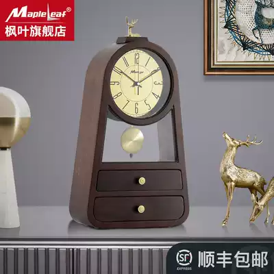 New Chinese light luxury solid wood clock living room simple large clock home silent clock creative quartz clock ornaments