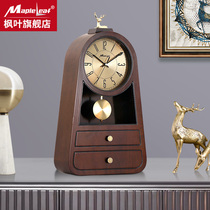 New Chinese light extravagant solid wood seat clock living room Jane about large number table bell household silent clock creative quartz clock pendulum piece