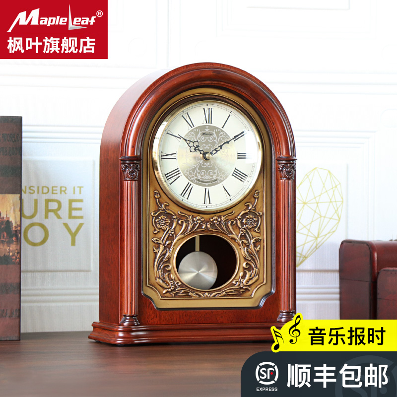 European-style solid wood chime clock living room creative retro decorative ornaments simple light luxury home table clock quartz clock watch