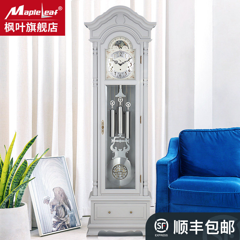 Maple Leaf clock Chinese desk clock Solid wood desk clock Hemler mechanical floor clock Living room pendulum clock Music clock 6857