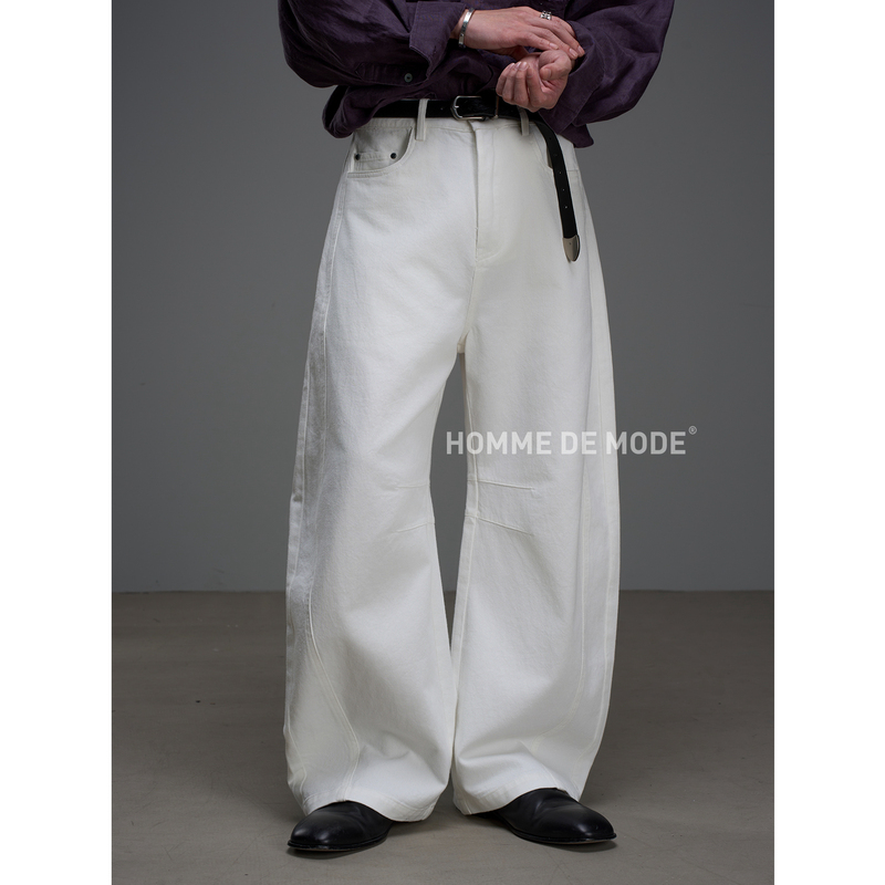 Homme De Mode 【Upgraded Version 7.0】Multi-Panel Cut, Hand-Pleated Small Curved Knife-Cut White Jeans
