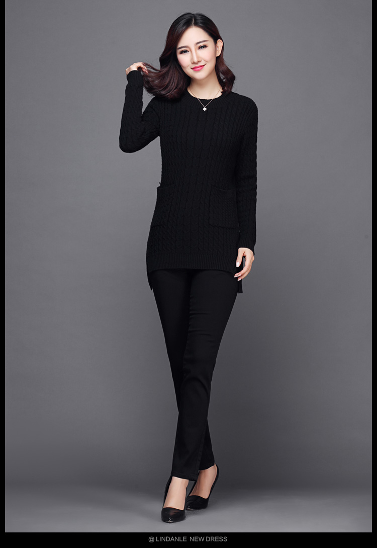 琳丹乐2016冬季新款韩版套头羊毛衫毛衣女修身简约纯色打底针织衫