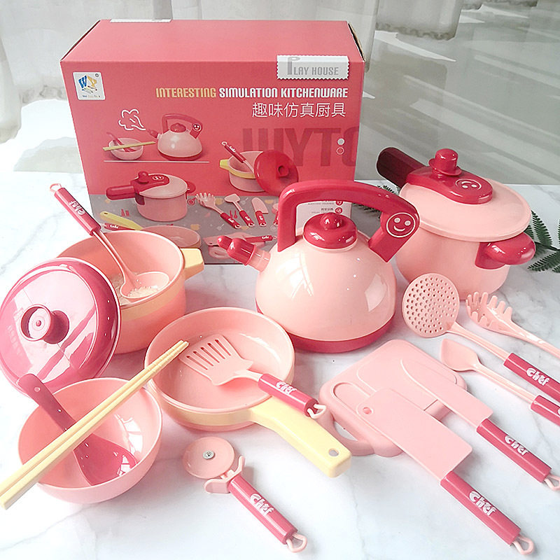 Foreign trade early education children's educational simulation play house wine kitchen toys little girl simulation baby cooking tableware set