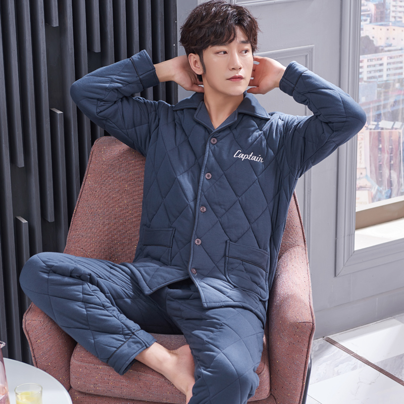 Round men's pajamas autumn winter clothing thickened cotton winter and cotton warm and cotton heating leisure home suit