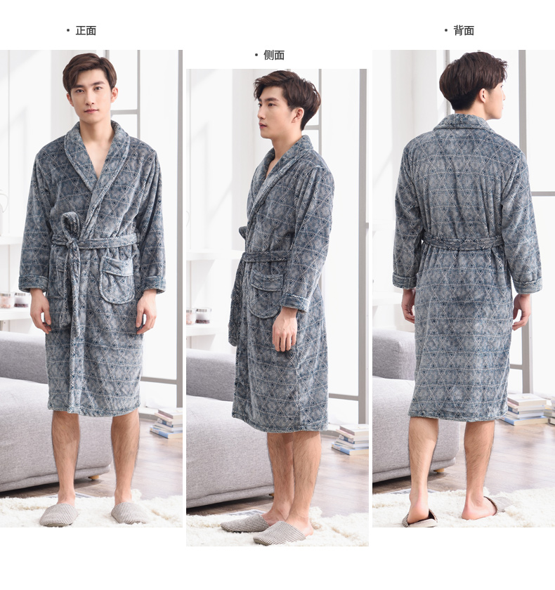 Áo choàng mùa đông cho nam san hô nhung trung niên cha flannel siêu dày đồ ngủ một mảnh nam phục vụ mùa thu và nhà mùa đông áo choàng ngủ nam