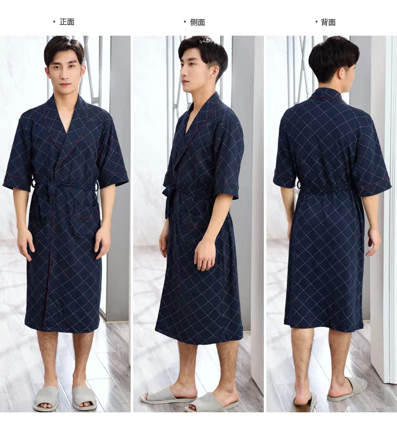 Áo choàng tắm cho nam Áo ngủ mùa xuân và mùa thu Cotton tay ngắn Trung niên trung niên Dad Cotton Nhật Bản Đồ ngủ nam đồ ngủ nam hàn quốc