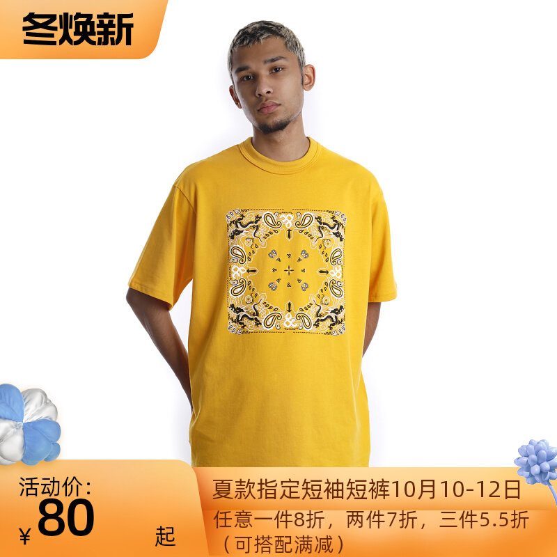 tuicer summer new multi-color national tide brand original cashew flower pure cotton loose printing short-sleeved couple T-shirt men