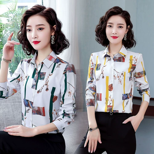 Осенняя модная рубашка, шифоновый лонгслив для матери, в западном стиле, шифоновая с принтом