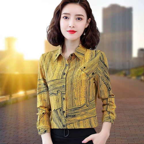 Шифоновая рубашка, осенний лонгслив для матери, в корейском стиле, квадратный вырез