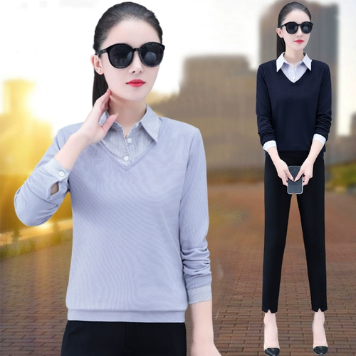 Осенний трикотажный лонгслив, рубашка, свитер, утепленный приятный телу комплект для матери