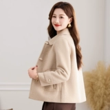 Демисезонное шерстяное пальто, короткая шерстяная красная двусторонная куртка для матери, для среднего возраста