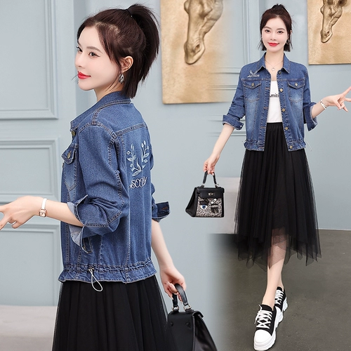 Джинсовая короткая весенняя модная куртка для матери для отдыха, осенняя, подходит для подростков, большой размер