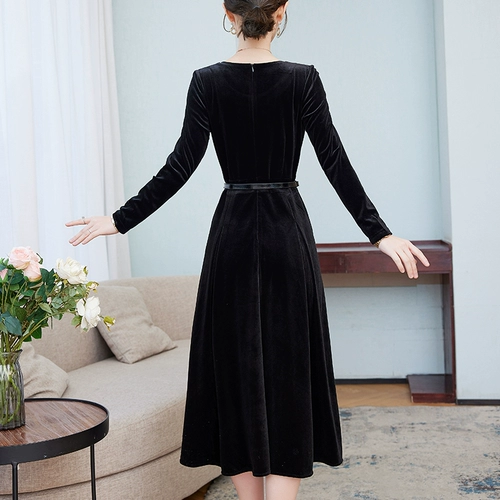 Бархатное длинное весеннее ретро элитное платье для матери, средней длины, городской стиль, яркий броский стиль