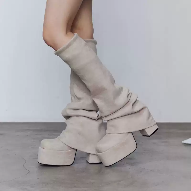 日代EMODA Square fit long boots 25AW 厚底修身方头过膝长靴