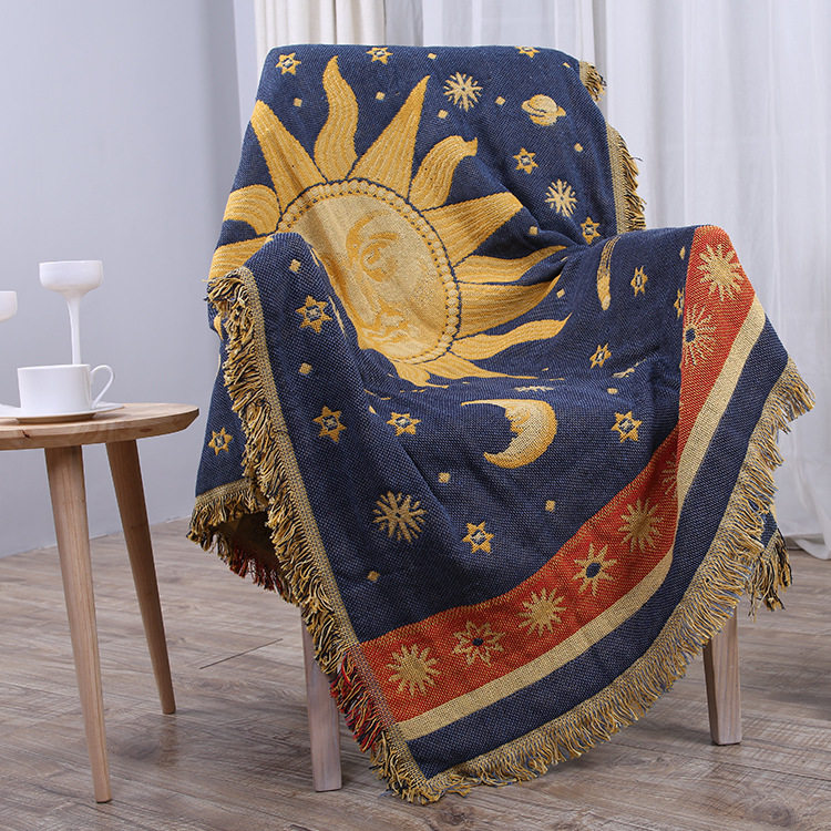 Outlet Foreign Trade Pure Cotton Thread Woven Blanket Sofa Blanket Cover Blanket Bed Blanket Mediterranean Carpet tapestry Eurostyle