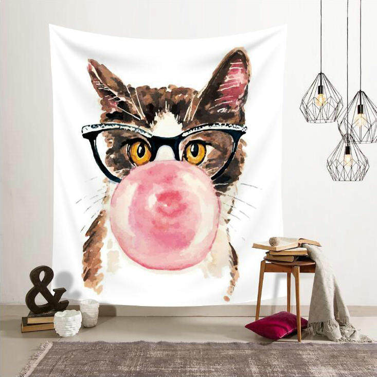 Гобелен 北欧ins风挂布竖版猫咪喵星人墙面背景装饰画布挂毯壁饰隔断桌布