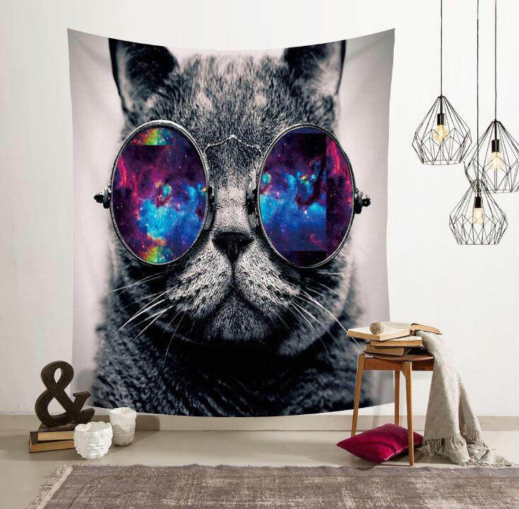 Гобелен 北欧ins风挂布竖版猫咪喵星人墙面背景装饰画布挂毯壁饰隔断桌布